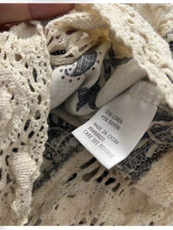 Christian Siriano Boho Floral Top Large Crochet Lace Linen Blend Peasant Blouse - Picture 8 of 10